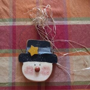 Handmade Rustic Primitive Winter Snowman Head Holiday Ornament